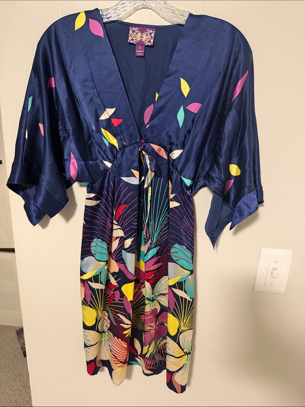 Yumi Kim Navy Floral Leaf-Print Midi Dress